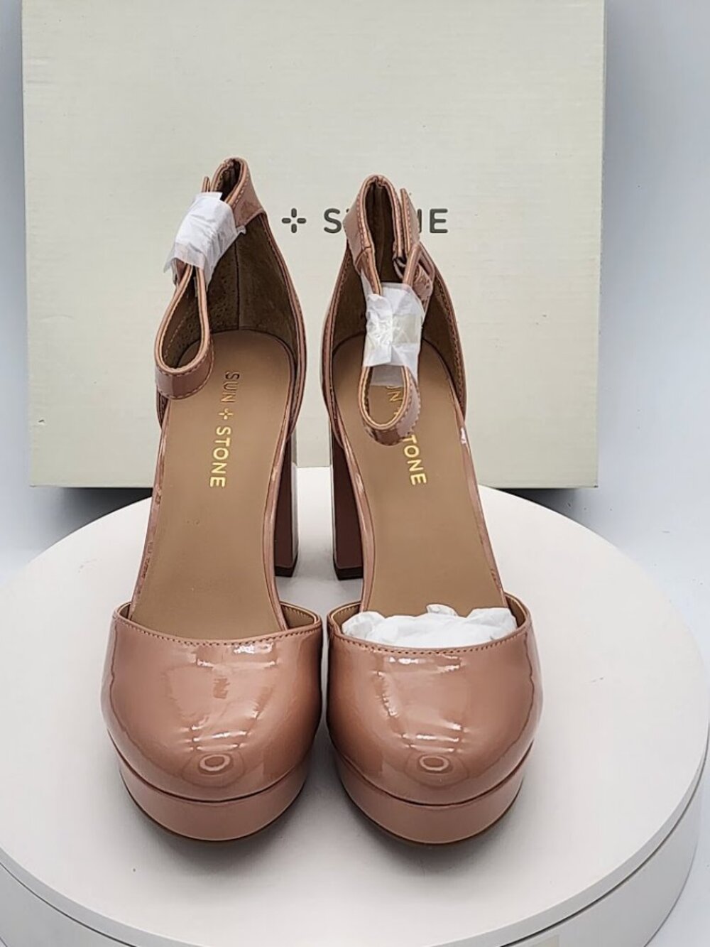 Sun + Stone Birdey Peony Patent Platform Ankle Strap Heels Size 8.5 - Picture 2 of 10